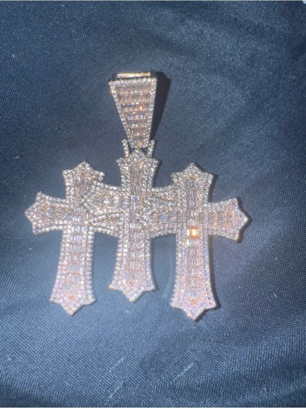 NBA Rose Gold Triple Cross Pendant with Clear Stones